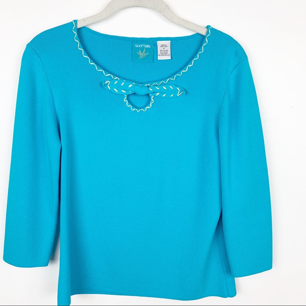 EMROIDERED BOW ACCENT LIGHTWEIGHT SWEATER TOP